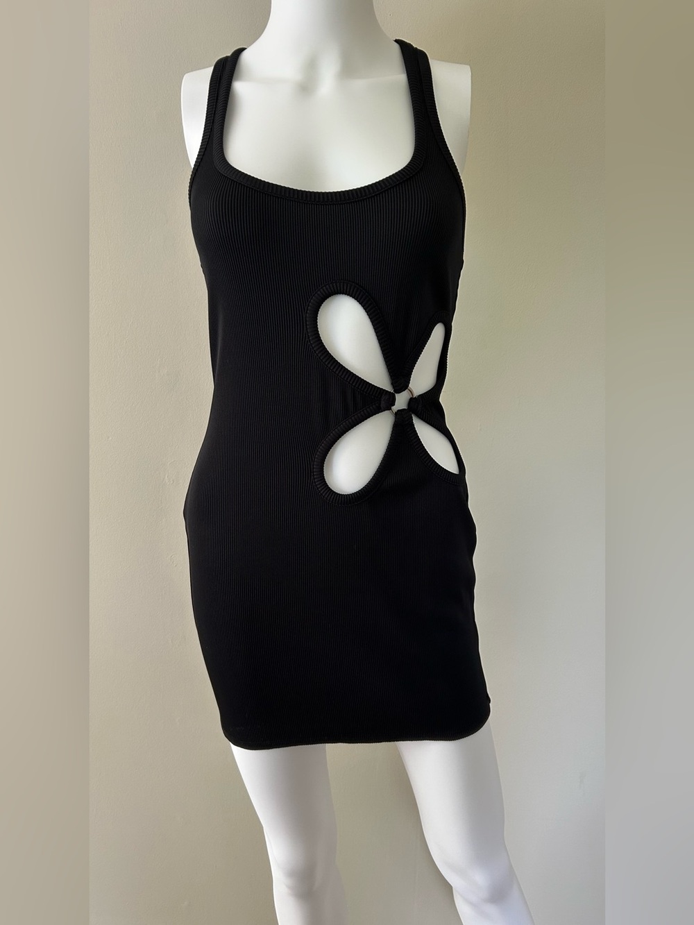 Hours Black Ribbed Cutout Bodycon Mini Dress XS Y2K